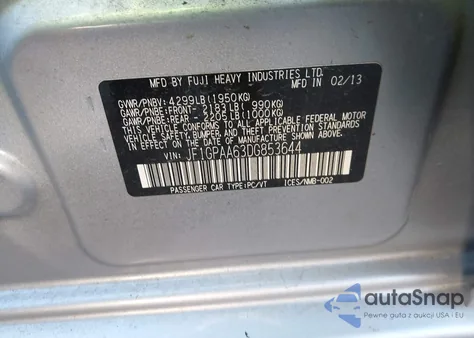 2013 Subaru Impreza 2.0I из США, поврежденный, VIN JF1GPAA63DG853644